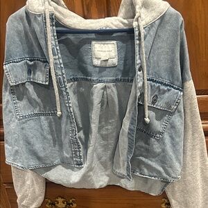 Vintage America Blue and Gray Hooded Blouse
